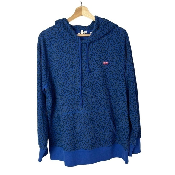 Levi's Blue Leopard Print Pullover Hoodie Sweatshirt L - Picture 2 of 5